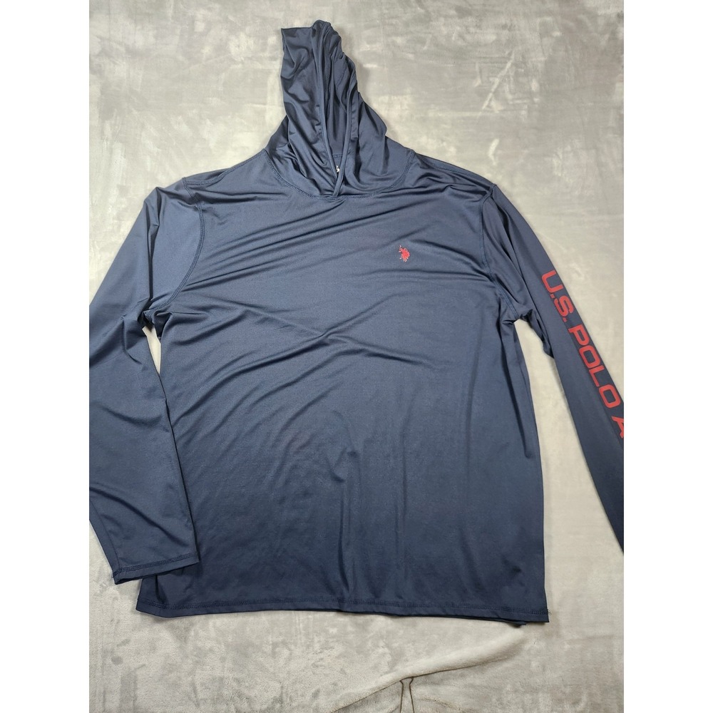 US Polo Assn Mens Hooded Navy Blue Long Sleeved Rash Guard‎ Lightweight 3XL